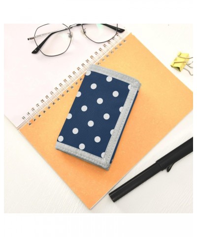 White Polka Dots on Blue Trifold Wallet Fabric Wallet Small Nylon Wallet Card Wallet with Lanyard $10.19 Wallets