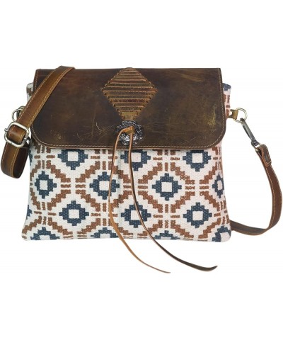 Women's Floral Upcycled Fabric Distressed Leather Shoulder Bag 17RT2107 Brown Navy $26.00 Shoulder Bags