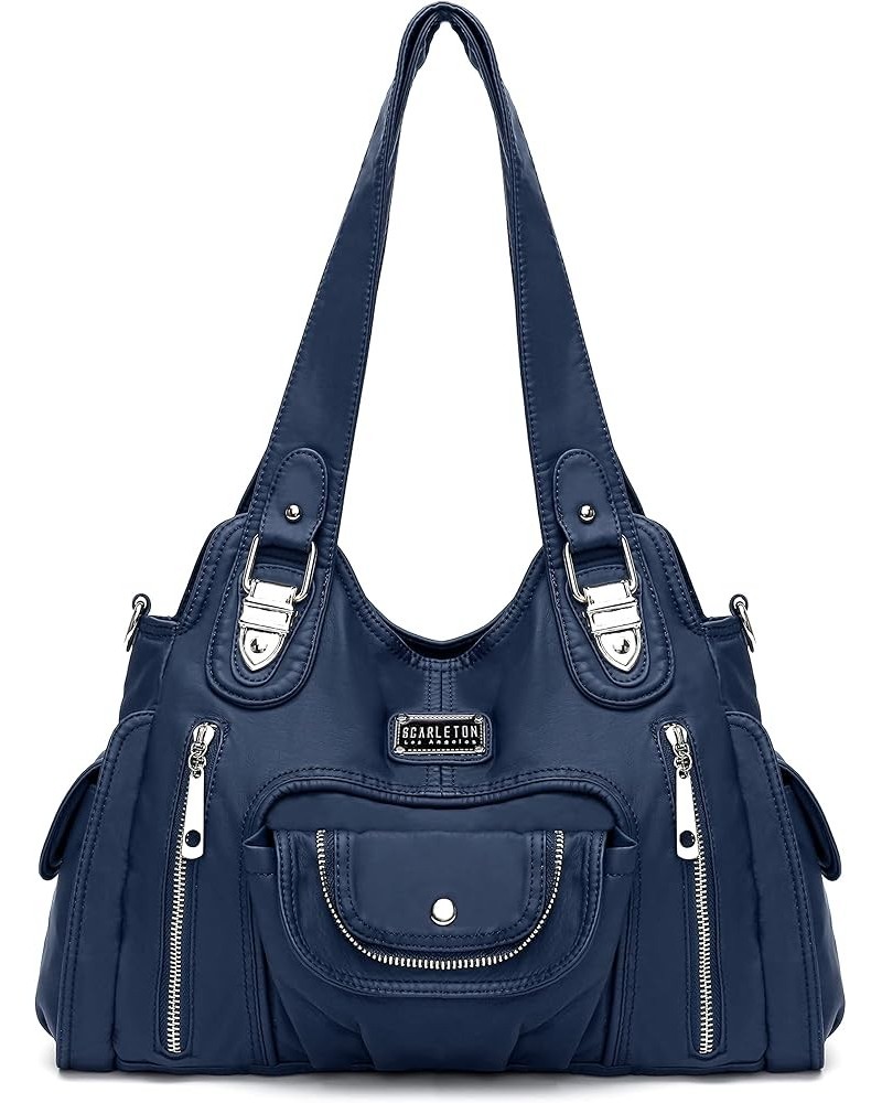 Purses for Women Large Hobo Bags Washed Vegan Leather Shoulder Bag Satchel Tote Top Handle Handbags, H1292 Navy Blue B $18.00...