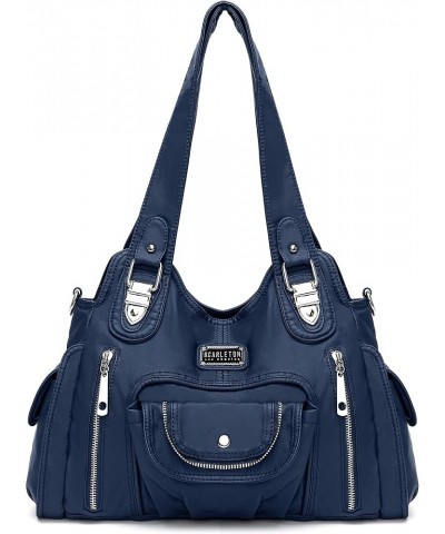 Purses for Women Large Hobo Bags Washed Vegan Leather Shoulder Bag Satchel Tote Top Handle Handbags, H1292 Navy Blue B $18.00...