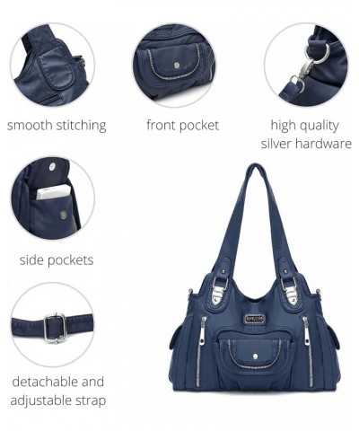 Purses for Women Large Hobo Bags Washed Vegan Leather Shoulder Bag Satchel Tote Top Handle Handbags, H1292 Navy Blue B $18.00...