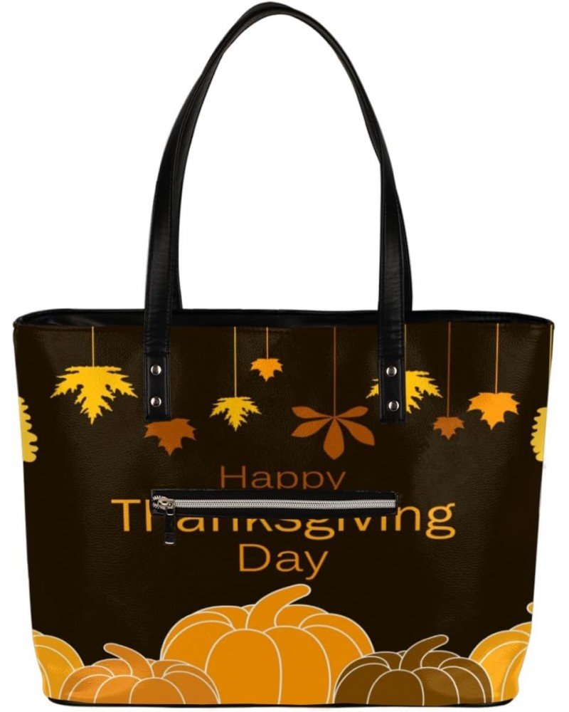 Thanksgiving Theme Tote Bag Women Shoulder Handbags PU Leather Everyday Bag with External Pocket Large Capacity Aesthetic Cor...