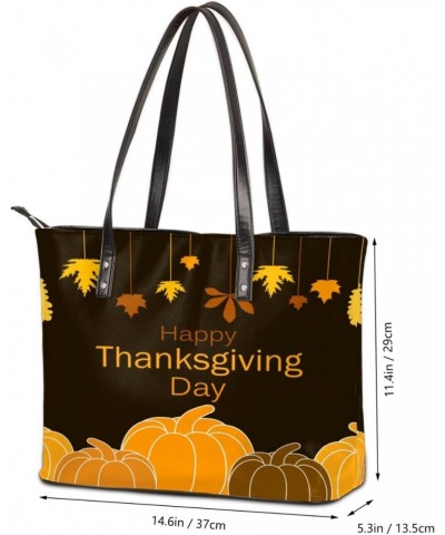 Thanksgiving Theme Tote Bag Women Shoulder Handbags PU Leather Everyday Bag with External Pocket Large Capacity Aesthetic Cor...