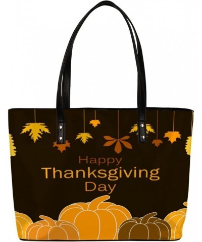 Thanksgiving Theme Tote Bag Women Shoulder Handbags PU Leather Everyday Bag with External Pocket Large Capacity Aesthetic Cor...