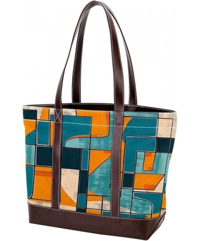 Tote Bag, Large Tote Bag, Tote Bag with Zipper, Modern Geometric Pattern Blue Abstract Ocean, Womens Tote Bags for Work Desig...