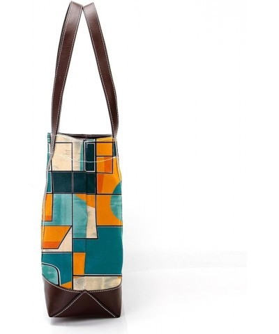 Tote Bag, Large Tote Bag, Tote Bag with Zipper, Modern Geometric Pattern Blue Abstract Ocean, Womens Tote Bags for Work Desig...