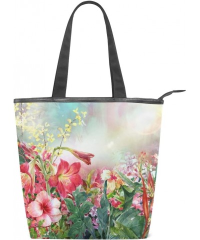 Tote Canvas Shoulder Bag Watercolor Flower Spring Floral Womens Handbag $12.71 Shoulder Bags