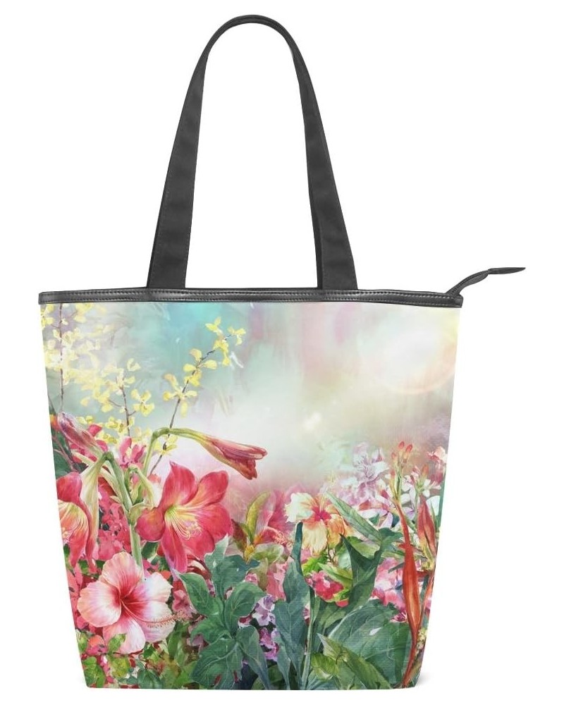 Tote Canvas Shoulder Bag Watercolor Flower Spring Floral Womens Handbag $12.71 Shoulder Bags