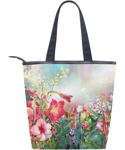 Tote Canvas Shoulder Bag Watercolor Flower Spring Floral Womens Handbag $12.71 Shoulder Bags