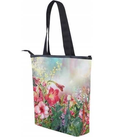 Tote Canvas Shoulder Bag Watercolor Flower Spring Floral Womens Handbag $12.71 Shoulder Bags