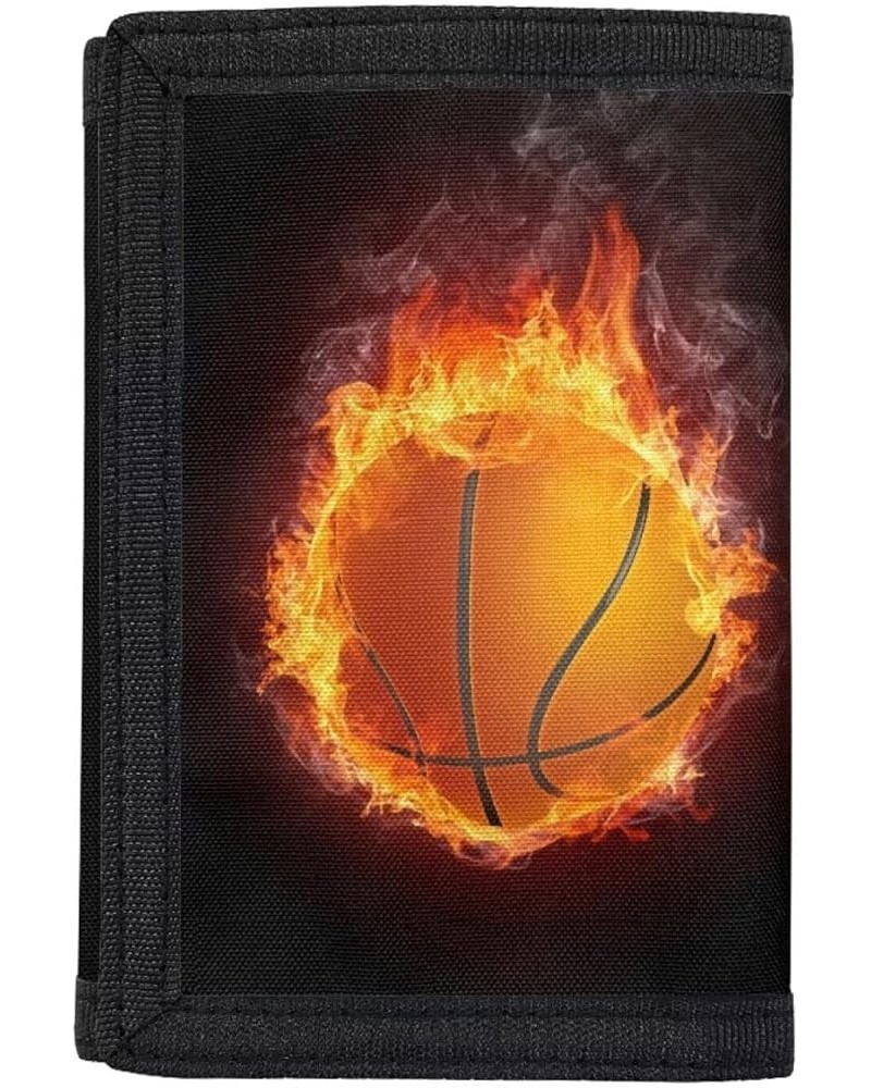 Fire Water Puck Print Canvas Wallet with Photo, RFID Trifold Canvas Wallets for Outdoor School Travel Slim Money Organizer Ba...