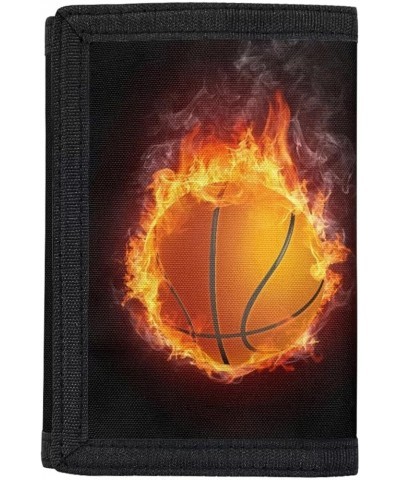 Fire Water Puck Print Canvas Wallet with Photo, RFID Trifold Canvas Wallets for Outdoor School Travel Slim Money Organizer Ba...