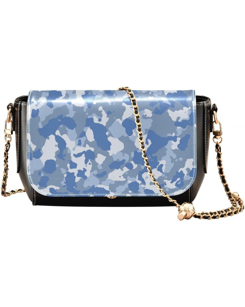 Blue Navy Camo PU Leather Crossbody Handbag for Women Shoulder Purse with Adjustable Metal Chain Waterproof Cell Phone Bag fo...