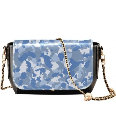 Blue Navy Camo PU Leather Crossbody Handbag for Women Shoulder Purse with Adjustable Metal Chain Waterproof Cell Phone Bag fo...