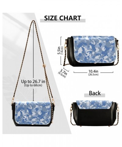 Blue Navy Camo PU Leather Crossbody Handbag for Women Shoulder Purse with Adjustable Metal Chain Waterproof Cell Phone Bag fo...