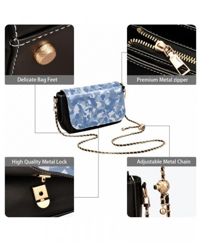 Blue Navy Camo PU Leather Crossbody Handbag for Women Shoulder Purse with Adjustable Metal Chain Waterproof Cell Phone Bag fo...