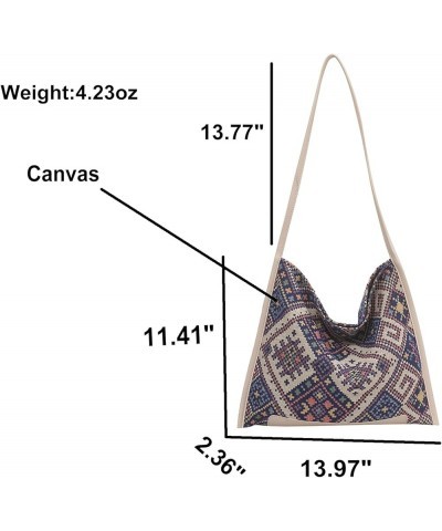 Ethnic Style Retro Tote Bag Large Capacity Handbag Canvas Bag Weaving for Women White $12.50 Handbags