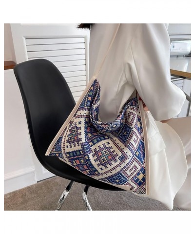 Ethnic Style Retro Tote Bag Large Capacity Handbag Canvas Bag Weaving for Women White $12.50 Handbags