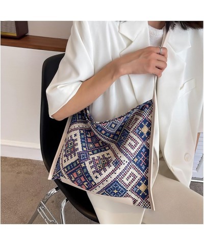 Ethnic Style Retro Tote Bag Large Capacity Handbag Canvas Bag Weaving for Women White $12.50 Handbags