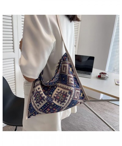 Ethnic Style Retro Tote Bag Large Capacity Handbag Canvas Bag Weaving for Women White $12.50 Handbags