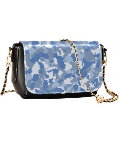 Blue Navy Camo PU Leather Crossbody Handbag for Women Shoulder Purse with Adjustable Metal Chain Waterproof Cell Phone Bag fo...