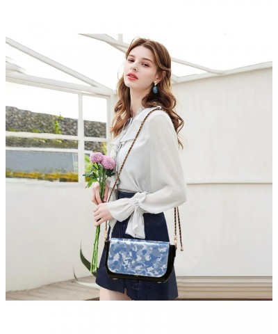 Blue Navy Camo PU Leather Crossbody Handbag for Women Shoulder Purse with Adjustable Metal Chain Waterproof Cell Phone Bag fo...