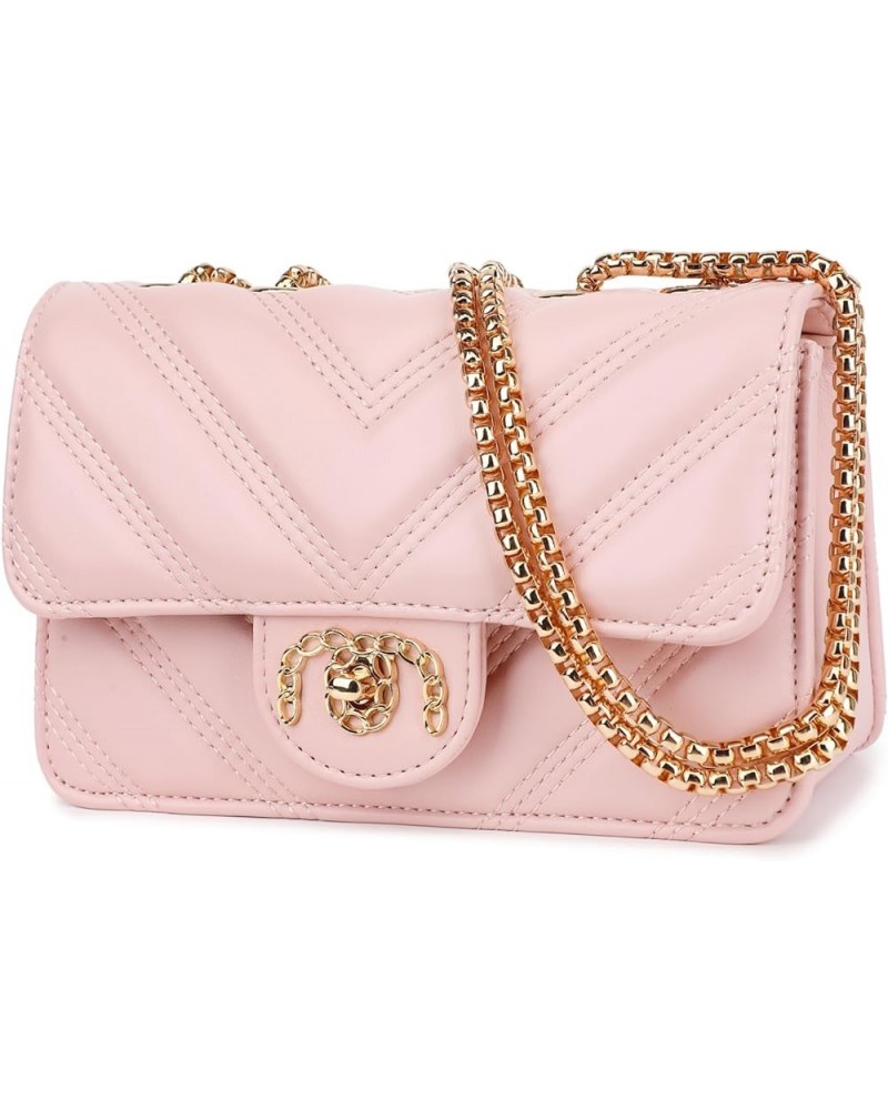 Crossbody Bags for Women, Quilted Shoulder Bag Purse, Gold Chain Crossbody Bag Purses for Women, H2117 Pink C $20.25 Shoulder...