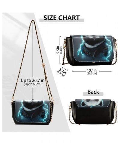 Women's Crossbody Handbags Leather Shoulder Bags Wallet Black Flap (Panda Warrior) Print Adjustable Chain Straps Satchel Bag ...