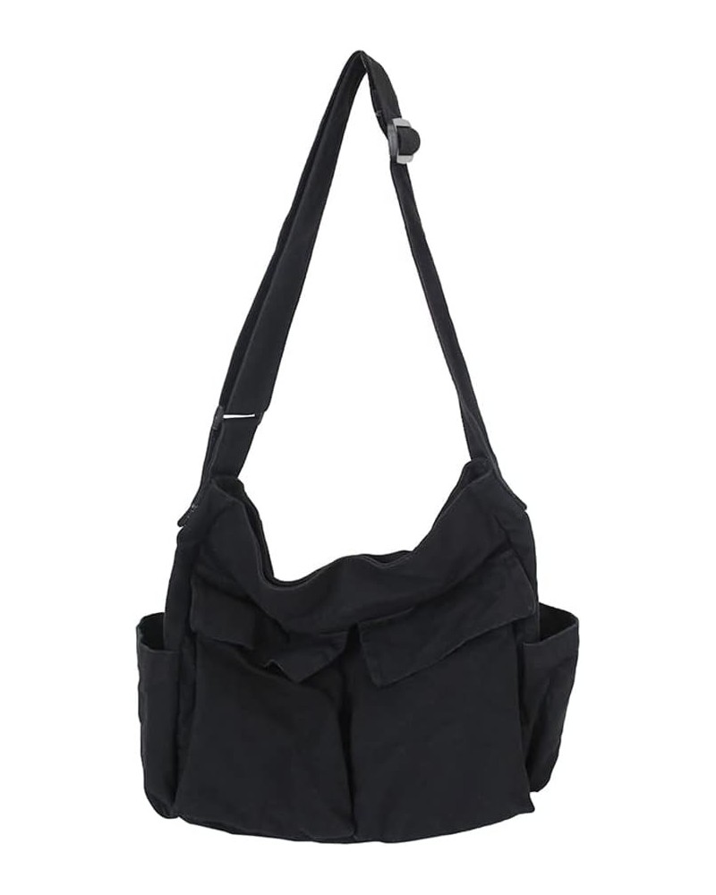 Canvas Messenger Bag Large Denim Crossbody Bag Hobo Bag with Multiple Pockets, Adjustable Shoulder Straps 03-black $12.35 Hob...