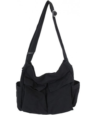 Canvas Messenger Bag Large Denim Crossbody Bag Hobo Bag with Multiple Pockets, Adjustable Shoulder Straps 03-black $12.35 Hob...