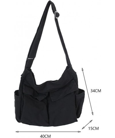 Canvas Messenger Bag Large Denim Crossbody Bag Hobo Bag with Multiple Pockets, Adjustable Shoulder Straps 03-black $12.35 Hob...