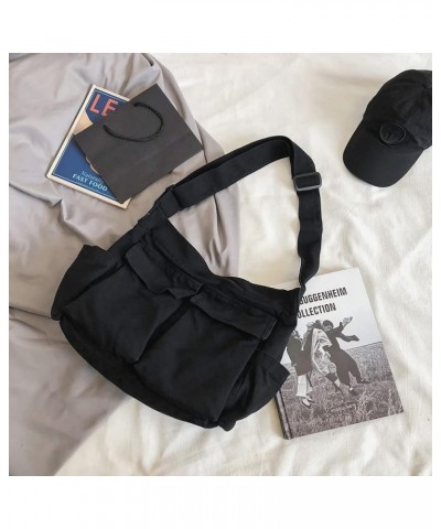 Canvas Messenger Bag Large Denim Crossbody Bag Hobo Bag with Multiple Pockets, Adjustable Shoulder Straps 03-black $12.35 Hob...