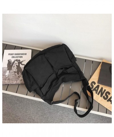 Canvas Messenger Bag Large Denim Crossbody Bag Hobo Bag with Multiple Pockets, Adjustable Shoulder Straps 03-black $12.35 Hob...