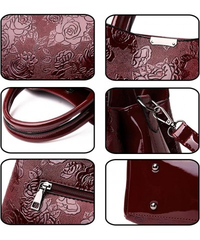 Women Handbag PU Leather Shoulder Bag Rose Print Pattern Messenger Bag Long Wallet Purse 2 Pcs Set Blue $21.55 Shoulder Bags