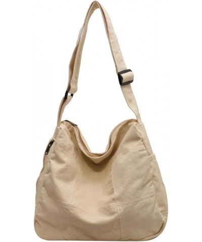 Japanese Solid Color Canvas Women's Bag, Versatile Commuting Casual Crossbody Bag, Large Capacity Canvas Bag For Women Beige ...