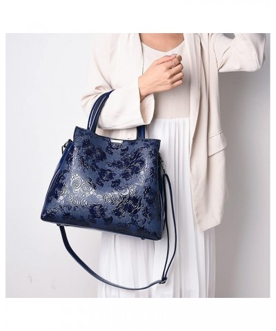 Women Handbag PU Leather Shoulder Bag Rose Print Pattern Messenger Bag Long Wallet Purse 2 Pcs Set Blue $21.55 Shoulder Bags