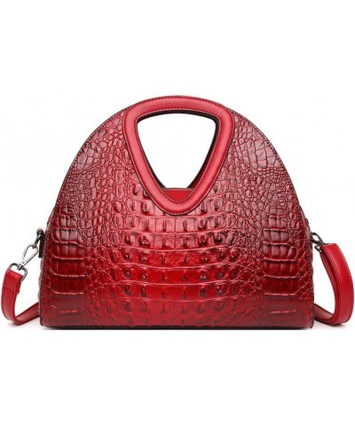 Top-handle Purse for Women Crocodile Print PU Leather Shoulder Handbag Waterproof Crossbody Bag with Adjustable Strap Burgund...