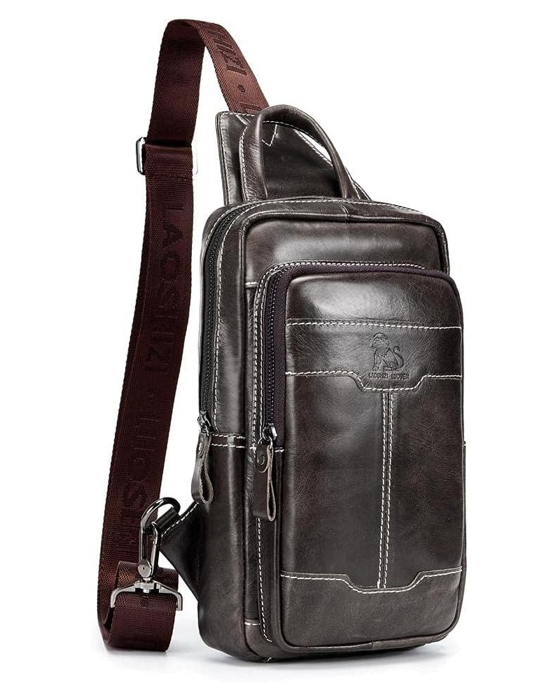 Men's chest bag large capacity shoulder bag retro leather diagonal bag-brown Dark Green $36.83 Totes