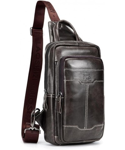 Men's chest bag large capacity shoulder bag retro leather diagonal bag-brown Dark Green $36.83 Totes