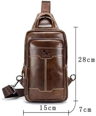 Men's chest bag large capacity shoulder bag retro leather diagonal bag-brown Dark Green $36.83 Totes