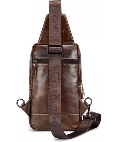 Men's chest bag large capacity shoulder bag retro leather diagonal bag-brown Dark Green $36.83 Totes