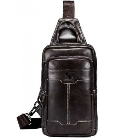 Men's chest bag large capacity shoulder bag retro leather diagonal bag-brown Dark Green $36.83 Totes