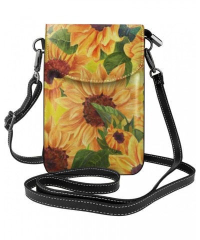 Floral Sunflower Butterfly Mini Crossbody Bag Leather Shoulder Purse Bag Cell Phone Purse For Women $17.14 Shoulder Bags