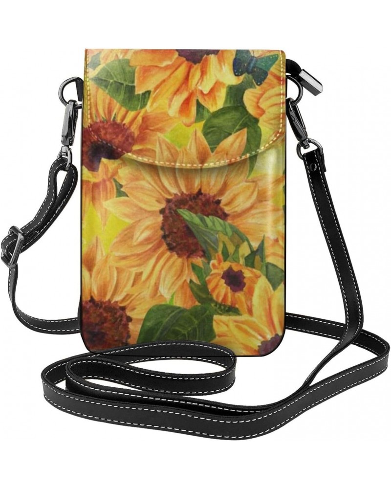 Floral Sunflower Butterfly Mini Crossbody Bag Leather Shoulder Purse Bag Cell Phone Purse For Women $17.14 Shoulder Bags