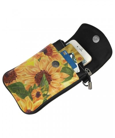 Floral Sunflower Butterfly Mini Crossbody Bag Leather Shoulder Purse Bag Cell Phone Purse For Women $17.14 Shoulder Bags