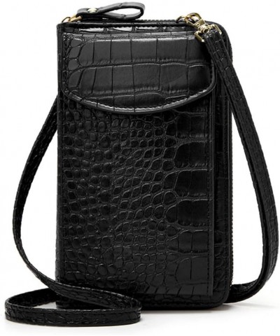 Crossbody Phone Bag for Women Crocodile Pattern Leather Ladies Cross Body Handbags Phone Clutch Purse Black $19.37 Totes