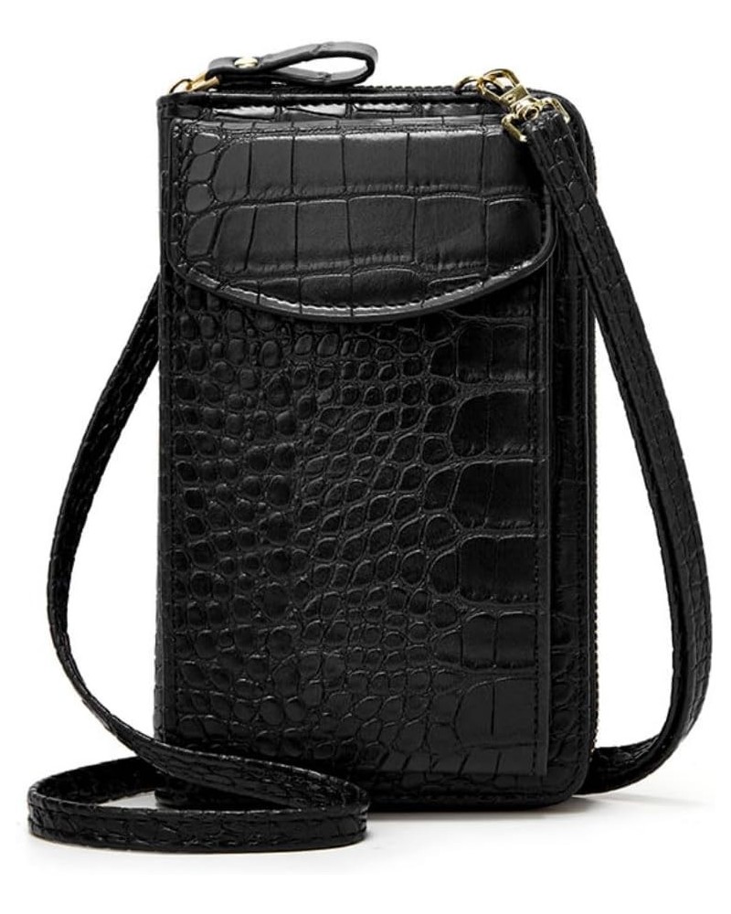 Crossbody Phone Bag for Women Crocodile Pattern Leather Ladies Cross Body Handbags Phone Clutch Purse Black $19.37 Totes