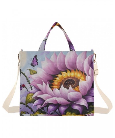 Corduroy Tote Bag for Women Purple Sunflower Print, Handbag Purses with Detachable Strap Size Small $16.51 Crossbody Bags