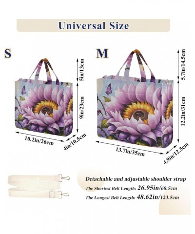 Corduroy Tote Bag for Women Purple Sunflower Print, Handbag Purses with Detachable Strap Size Small $16.51 Crossbody Bags