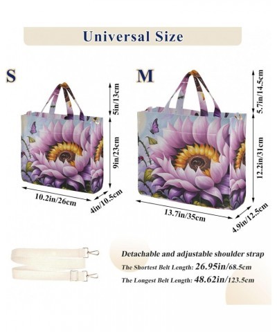 Corduroy Tote Bag for Women Purple Sunflower Print, Handbag Purses with Detachable Strap Size Small $16.51 Crossbody Bags